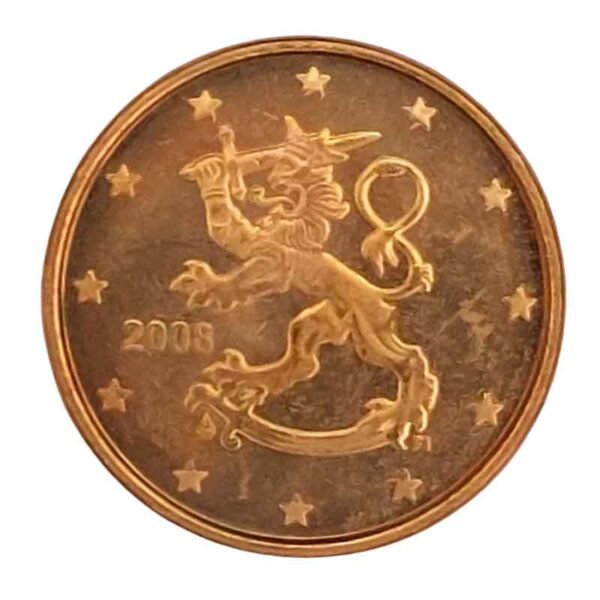 1 Euro Cent 2008 Aço com Cobre FC Finlândia Europa