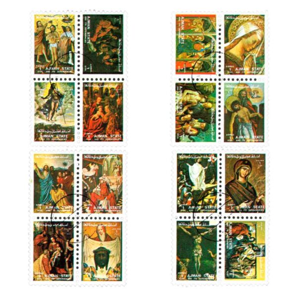Lote com 4 Quadras de Religião de 1972 - Carimbado - de Umm al Quwain - Cj. 1