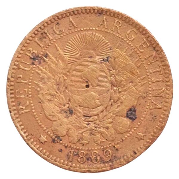 2 Centavos 1889 Bronze BC Argentina América - Imagem 2